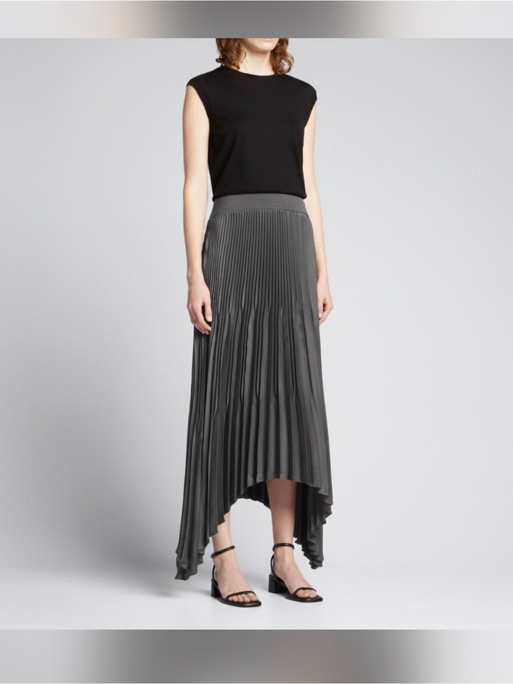 $295 Ramy Brook | Satin Pleated Maxi Skirt | Grey | Size 10
